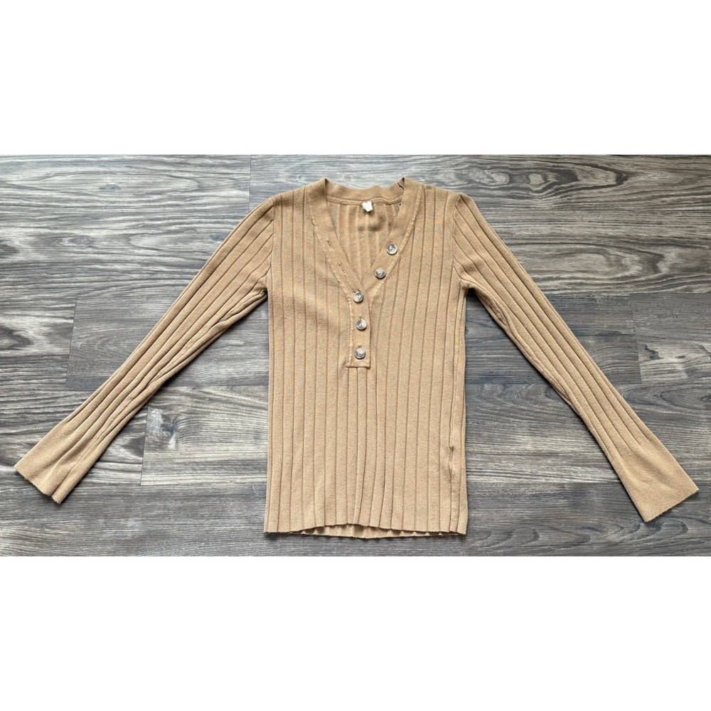 Clean girl office old money coquette Camel Ribbed Knit Top Small Y2K 90s classy